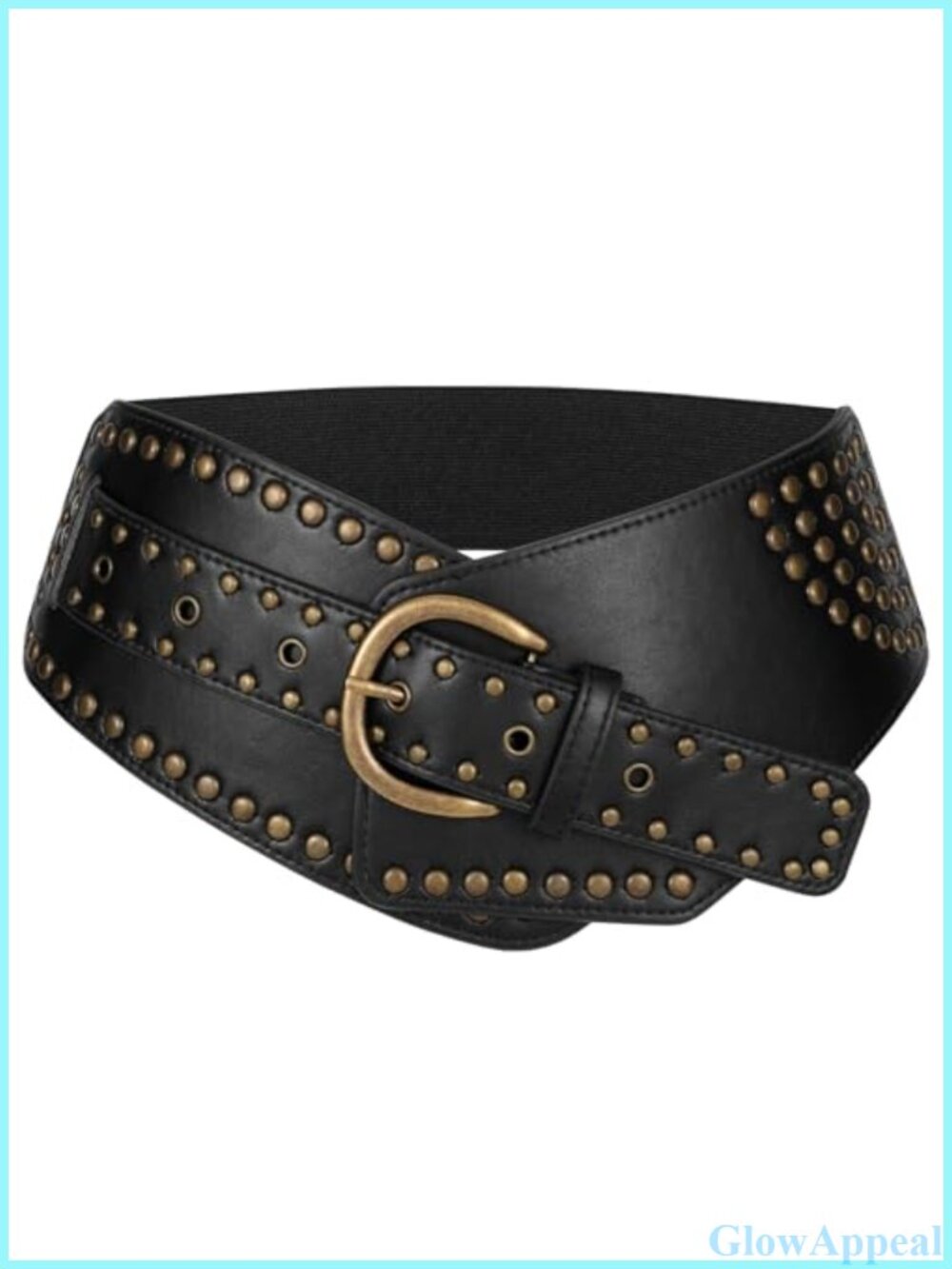 Vintage Wide Elastic Belt Studded Stretchy Waist Belt with Rivets Metal Buckle